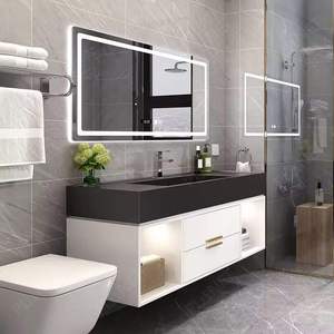 <span class=keywords><strong>Meuble</strong></span> de salle de bain avec tiroir de rangement, luxe, bois massif et dessus en marbre, laque blanche, ensemble de salle de bain - Product Image 3