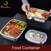 304 Food Grade Rvs Lunchbox 550Ml/850Ml/1500Ml Lunchbox Rechthoek Voedsel Container Salade fruit Servies