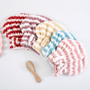 Bonnet <span class=keywords><strong>de</strong></span> douche double couche épaissi en velours corail, absorbant l'eau, pour femmes, idéal pour le <span class=keywords><strong>bain</strong></span> et le séchage des cheveux - Product Image 2