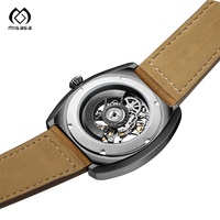 Montre automatique squelette carrée mécanique étanche 5ATM en cuir véritable avec logo personnalisé Migaga pour hommes