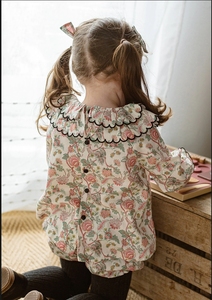 Maglietta Estiva in Cotone con Collo Tondo e Volant Floreali per Bambine, Polo Personalizzata per Bambini con Maniche Lunghe e Design Floreale Carino - Product Image 4