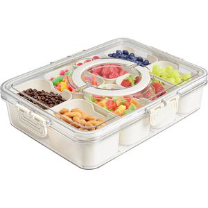 Plateau de rangement alimentaire blanc à 8 compartiments scellé en PET+PP, design exclusif, avec couvercle et poignée, recyclable et sain, idéal pour servir les légumes - Product Image 1