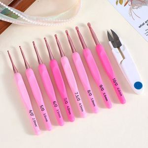 New Pink 9pcs/set DIY Yarn Knit Ting Needle Craft Tools Accessory Soft Rubber Handle Aluminum <b>Crochets</b> <b>Hooks</b> - Product Image 5