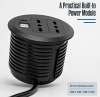 Prise de courant encastrée 80 mm, norme chilienne, 2 prises AC, USB-A 18W, USB-C 20W, prise de bureau ronde pour plan de travail