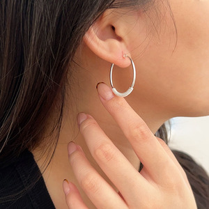 Sterling Silver S925 Hoop Earrings For Women Minimalist Korean Style Everyday Wear <b>Large</b> And Small Size Geometric Design - Product Image 1