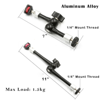 Support de moniteur à bras articulé en alliage d'aluminium à 2 bras, pince pour flash, griffe porte-accessoire, adaptateur 1/4, réglable, noir/rouge, pour appareils photo