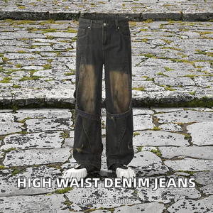 Vintage High Waist Denim Straight Hip Hop <b>Button</b> <b>Fly</b> Washed Distressed Light Summer Autumn High Quality Men's <b>Jeans</b> - Product Image 2