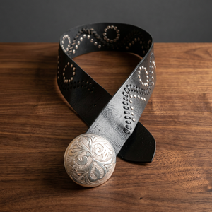 Ceintures tressées en cuir véritable 100% faites à la main, modèle 10 avec conchos argentés, style classique, unisexe, marron noir, design tissé - Product Image 3