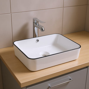 Lavabo da Bagno Rettangolare in Ceramica Bianca 16x12 Pollici, Montaggio a Superficie, Finitura Lucida, Design Minimalista - Product Image 2