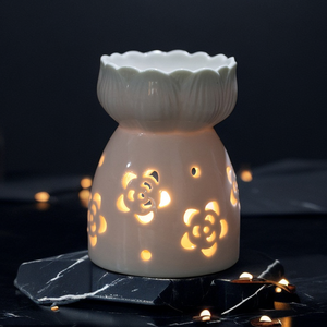 Chauffe-cire en céramique pour le thé, ensemble d'huile aromatique, brûleur, bougie ronde faite à la main - Product Image 1