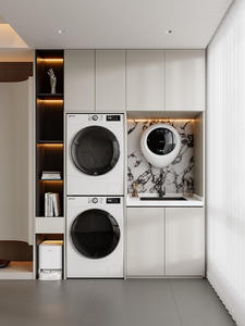 Modern Minimalist Bookshelf with LED Open Shelves <strong>Drawers</strong> Integrated Laundry Cabinet for Apartment - Product Image 2