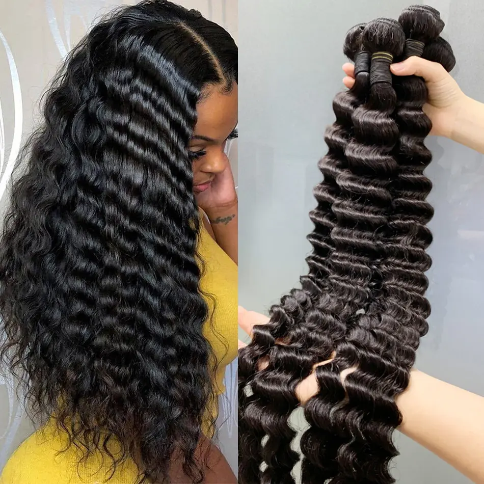 Yeswigs-extensiones de cabello humano brasileño con ondas profundas, cabello humano con cutícula natural sin procesar, extensiones de cabello brasileño