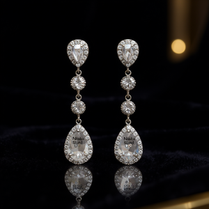 Orecchini a Goccia Nliaba Surd in Cristallo, Oro Bianco 925, Montatura in Argento, Classici da Donna per Matrimonio, Forma a Goccia d'Acqua - Product Image 2