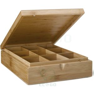 Atractivo marrón 9 compartimentos caja de almacenamiento de té de bambú de alta calidad encantador organizador de bolsas de té contenedor de té rentable - Product Image 1