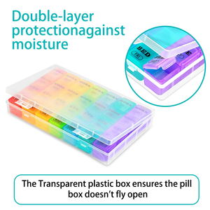 Organisateur de pilules hebdomadaire en plastique, 7 jours, 28 compartiments, couleurs arc-en-ciel, petit format - Product Image 5