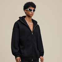 Sweat-shirt à capuche avec masque intégré 340g pour homme, coupe ample, couleur unie, personnalisable, coupe épaules tombantes, coupe-vent, fermeture éclair, collection automne