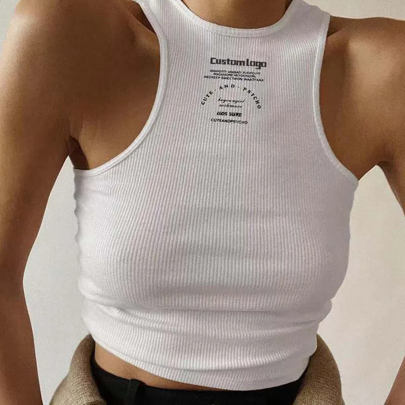Top da donna Y2K canotte elasticizzate alla moda Top Streetwear Sexy bianco femminile progettato a maglia all'ingrosso Crop Top da donna