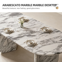 Table à manger en marbre Arabescato de luxe 170x100cm 75cm, bord sculpté arrondi, mobilier moderne de villa du Moyen-Orient