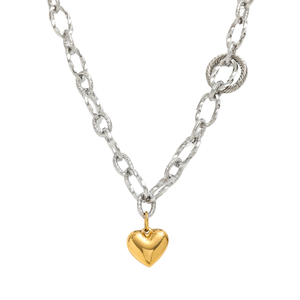 Collar de Mujer MW Trendy de Acero Inoxidable <span class=keywords><strong>con</strong></span> Baño de Oro de 18k PVD, <span class=keywords><strong>Cadena</strong></span> Gruesa <span class=keywords><strong>con</strong></span> Colgante de Corazón Geométrico, para Uso Diario, Regalo - Product Image 1
