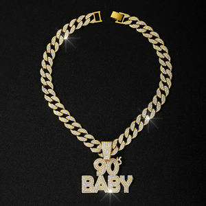 Collar <span class=keywords><strong>de</strong></span> Joyería para Hombre y Mujer, Estilo Hip Hop, con Diamantes <span class=keywords><strong>de</strong></span> Imitación Brillantes, Cadena Cubana Chapada en Oro, Colgante con Letra BABY <span class=keywords><strong>de</strong></span> <span class=keywords><strong>los</strong></span> <span class=keywords><strong>90</strong></span> - Product Image 2