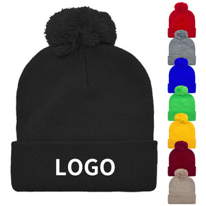 Custom Design Comfortable Windproof Beanie Hat Pom Pom Style Knitted Cap for Men Women for Winter Outdoors Promotional Hat & Cap