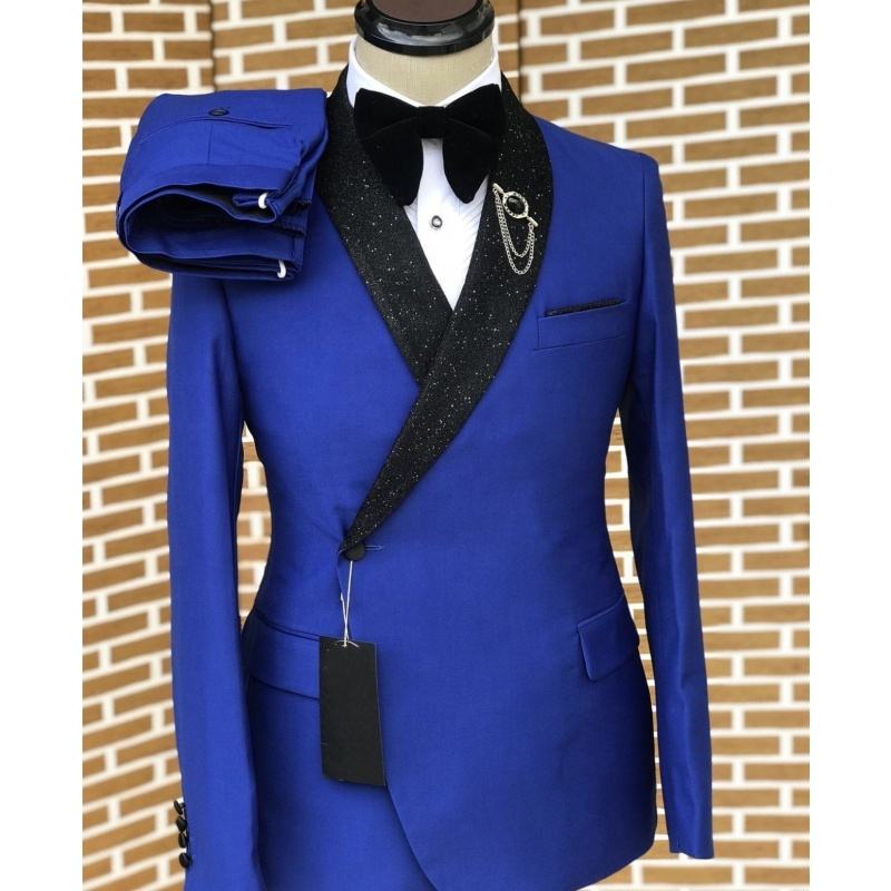 Shiny Blue Suit Men's Slim Fit Wedding Tuxedo 2025