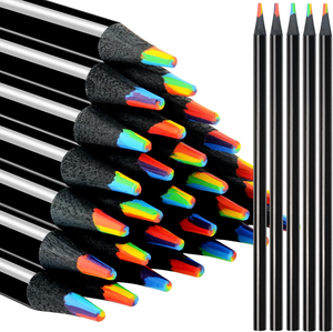 Crayons noirs arc-en-ciel 7 en 1 en vrac, bas de crayons de couleur pour enfants, crayons multicolores en bois noir - Product Image 3