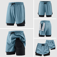 Shorts de sport pour homme avec couche de compression intérieure, taille à cordon de serrage, tissu à séchage rapide pour la gym, la course à pied et l'entraînement de marathon