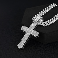 Collar con Colgante de Cruz Iced Out para Hombre, Cadena Cubana de Aleación Color Oro, Joyería Hip Hop, Accesorios de Moda Masculinos