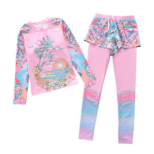 Set da bagno <span class=keywords><strong>due</strong></span> pezzi per bambine con protezione UV UPF 50+, maniche lunghe, ad asciugatura rapida, con gonna e leggings a tema sirena - Product Image 4