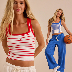 Recycled Nylon Polyester Spandex Striped Square Neck Ribbed Built-In Bra Athletic Support Ribbed Texture Sleeveless Tank <b>Top</b> - Product Image 2