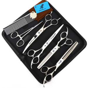 Bộ kéo thú y hình con vật 7.0 inch màu bạc, kéo cắt tỉa thú cưng, răng xương cá, bộ 4 kéo - Product Image 1