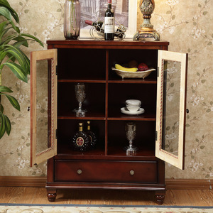 American Style Solid Wood <b>Sideboard</b> Double Door <b>Storage</b> Cabinet For Dining Room With Glass Doors And Drawer - Product Image 3