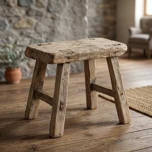 Contemporary Convertible Foldable Handmade Solid Wood Stool Fabric Upholstery <b>Antique</b> Finish Living Room Furniture Home Decor - Product Image 2