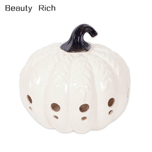 Ceramica Bianca Grande <span class=keywords><strong>Zucca</strong></span> con Foglie Lanterna - Product Image 1