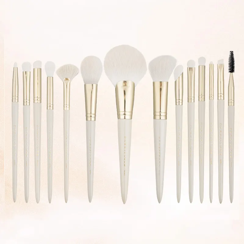 Rownyeon Gold 14 Pcs Private Label Custom Logo Professional Soft Vegan Makeup Brush Set With Bag