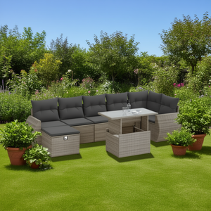 Ensemble de canapés de jardin en rotin PE gris pour l'extérieur, accoudoirs réglables, design contemporain, coussins en mousse haute densité - Product Image 2