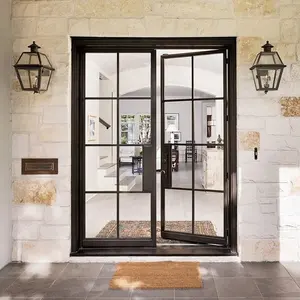 Fluted double glazed glass solid steel W37 French interior door French with grill design