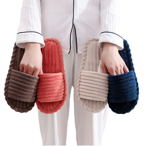 Open-Toe Women's Autumn Winter <b>EVA</b> for Slippers Corduroy Upper Material Thick-Soled Warm Plush for Indoor Outdoor Use - Product Image 1