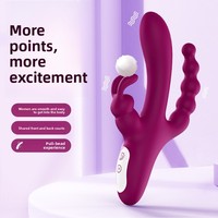 Vibrateur électrique à triple moteur pour femmes, avec perles vibrantes et plug anal, couleur rose, modèle S491