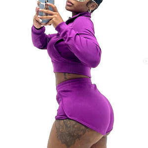 Set 2 pezzi da donna <span class=keywords><strong>primavera</strong></span> <span class=keywords><strong>2023</strong></span> cotone spugna con cappuccio e pantaloni corti da donna in tinta unita Slim Fit Shorts Set tuta - Product Image 4