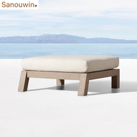 Ensemble de canapé de jardin extérieur en forme de L en bois de teck massif nouveau style de crème solaire imperméable tous temps pour hôtels, villas et salles