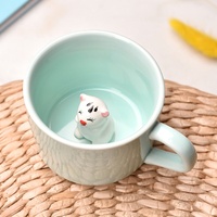 Mug à café ou à thé en céramique, peint à la main, motif animal 3D mignon, écologique, couleur céladon, idéal pour cadeau, vente en gros