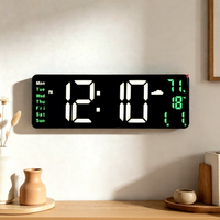 Horloge météo murale électrique multicolores avec affichage LED à grands chiffres, semaine, date, température, humidité, 12 pouces, Reloj
