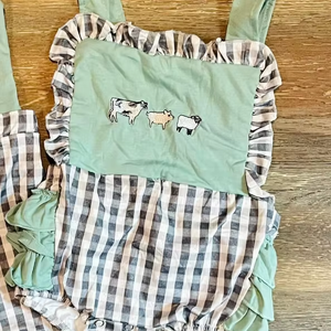 จั๊มสูทแขนกุดสำหรับเด็กทารก SR3412แบบสั่งพิมพ์ลายวัวสีเขียว - Product Image 1