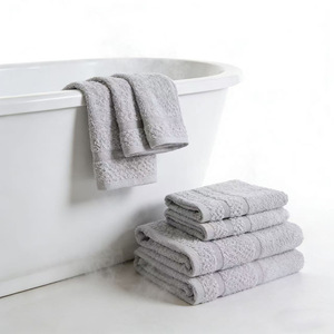 Serviette de bain 36x84cm, couleur unie, pur coton, pour usage domestique, serviette rectangulaire blanche et grise, lavage en machine - Product Image 1