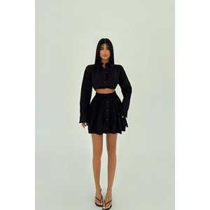ชุดกระโปรงสีดำติดกระดุมสำหรับผู้หญิง ไซส์ XS ความยาวเหนือเข่า เหมาะสำหรับใส่ทำงานหรือชุดลำลองในฤดูร้อน - Product Image 2