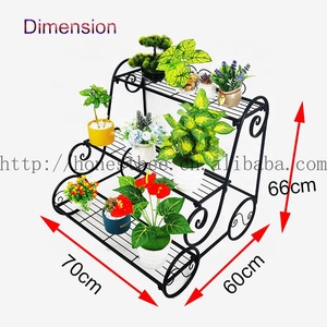Étagère de rangement pour Pot de fleurs, 3 niveaux, support organiseur noir en métal robuste pour plantes à usage intérieur et extérieur avec roues décoratives - Product Image 2