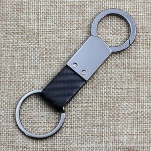 Customized LOGO Promotional Keychain Luxurious Carbon Fiber Texture Keyring Metal Zinc Leather Car <b>Key</b> Pendant Keychain - Product Image 4