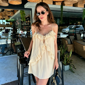 Beach Vacation Women's Eco-Friendly Chiffon <b>Spaghetti</b> <b>Strap</b> Mini Dress Loose Flowy Ruffle Ruched Natural Waist Chic Charming - Product Image 3
